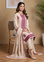 Winter - Riwaj - Embroidered Peach Leather Suit  - D#03 - L Beige
