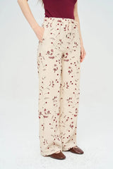 Pret - Moven - Palazzo Pants with Floral Embroidery and Sequins, Elastic Waistband - Skin