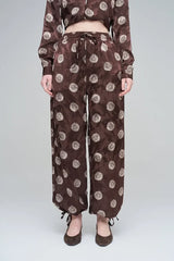 Pret - Moven - Rose Patterned Draped Women's Trousers - Brown
