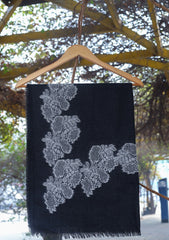 Pure Pashmina Kaani Jamawar Scarf D - 16B - Black