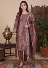Winter - Fancy Silk Zari Jamawar - 3 Pcs Suit - D#13 - Maroon