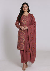 Winter - Riwaj - Printed Cotray Suit - Wool Shawl - D#15 - DT Pink