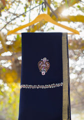 Wool Needle Work Shawl D - 33 - N Blue