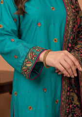 Formals - Fancy Silk Embroidered - 3 Pcs Suit - D#01 - Ferozi
