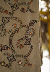 Wool Needle Work Shawl D - 27 - M Grey