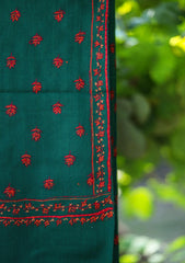 Pure Pashmina Kashmiri Work Shawl D - 19 - Bottle Green