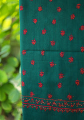 Pure Pashmina Kashmiri Work Shawl D - 19 - Bottle Green