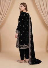 Winter - Riwaj - Fancy Embroidered Velvet Suit - D#651 - Black