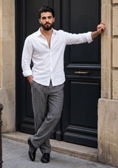 Irish Cotton Selvage Stripe Linen Fabric - Grey