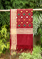 Embroidered Wool Shawl  D - 36 - Maroon