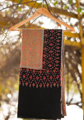Pure Pashmina Kashmiri Work Shawl D - 18 - B Black