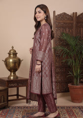 Winter - Fancy Silk Zari Jamawar - 3 Pcs Suit - D#13 - Maroon