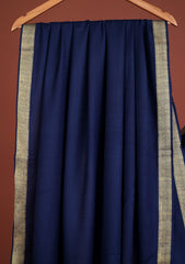 Plain Wool Zari Border Shawl D - 01 - Blue