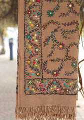 Wool Needle Work Shawl D - 27 - Brown