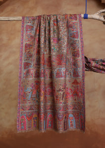 Pashmina Jamawar Ari Work Scarf D#01 - Brown