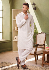 Elite Men China Boski Embroidered 6 Pound Grey Selvage - Off White