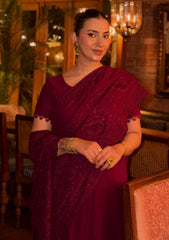 Formals - Fancy Closet - Georgette Embroidered Chiffon Saree - D#01 - Maroon