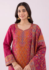 Winter - Fancy Silk Zari Jamawar - 3 Pcs Suit - D#18 - Pink