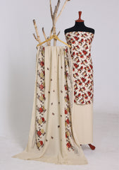 Winter - Riwaj - Printed Cotray Suit - Wool Shawl - D#14 - Fawn