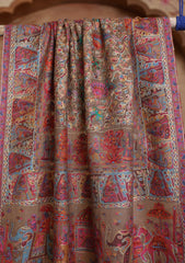 Pashmina Jamawar Ari Work Scarf D#01 - Brown