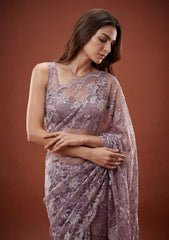 Fancy Chantilly Lace Saree - Light Purple
