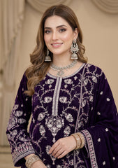 Winter - Riwaj - Fancy Embroidered Velvet Suit - D#568 - D Purple