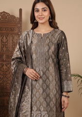 Winter - Fancy Silk Zari Jamawar - 3 Pcs Suit - D#13 - Brown