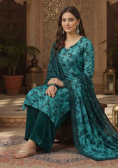 Winter - Riwaj - Printed Velvet Suit - Palachi Dupatta - D#02 - D Ferozi
