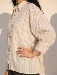 Pret - Moven - Indigo Cotton Linen Women's Shirt - Skin