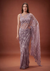 Fancy Chantilly Lace Saree - Light Purple