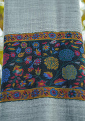 Pashmina Kaani Jamawar Shawl D - 77B - Grey Black