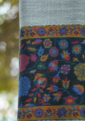 Pashmina Kaani Jamawar Shawl D - 77B - Grey Black