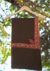 Pure Pashmina Kashmiri Work Shawl D - 25 - CH Brown