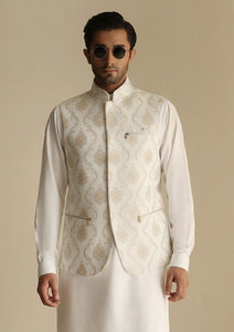 Elite Men China Dull Silk Unstitched Waistcoat Fabric - D#38 - Off White