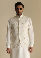 Elite Men China Dull Silk Unstitched Waistcoat Fabric - D#38 - Off White