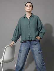 Pret - Moven - Indigo Cotton Linen Women's Shirt - Green