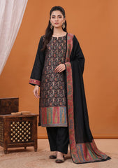 Winter - Fancy Silk Zari Jamawar - 3 Pcs Suit - D#11 - Black