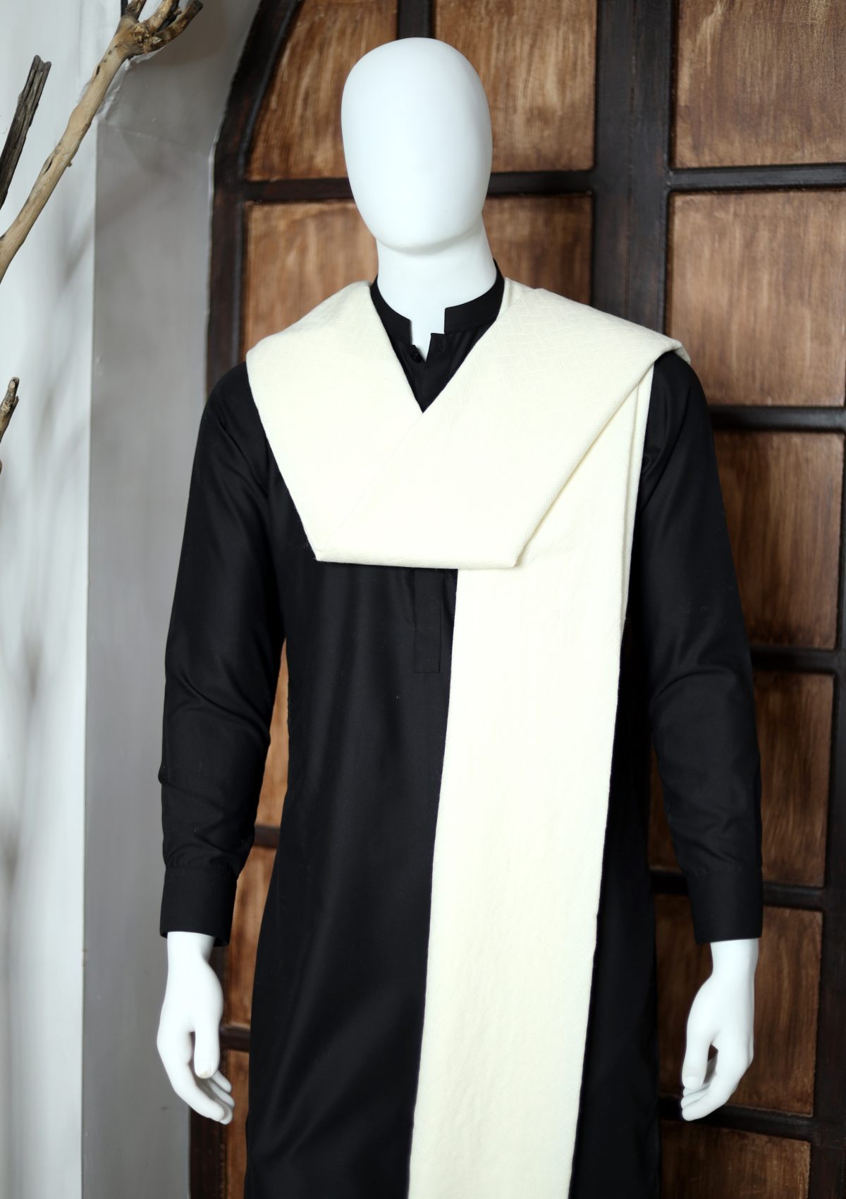 Men Shawls - Wool Shawls - D#238 - Off White