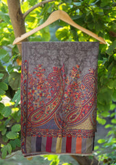 Pure Pashmina Kaani Jamawar Scarf D - 17 - Grey