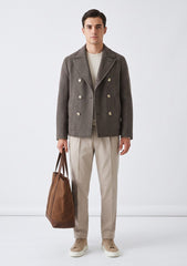 Tweed Selvage Self Stripe Pure Wool Fabric - L Brown