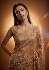 Fancy Chantilly Lace Saree - Light Golden
