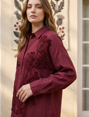 Pret - Moven - Oversize Stone Embellished Shirt - Burgundy