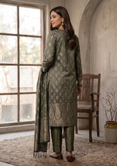 Winter - Fancy Silk Zari Jamawar - 3 Pcs Suit - D#13 - Green
