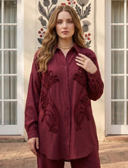Pret - Moven - Oversize Stone Embellished Shirt - Burgundy