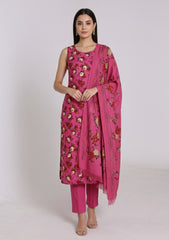Winter - Riwaj - Printed Cotray Suit - Wool Shawl - D#14 - SH Pink