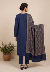 Winter - Riwaj - Pashmina Kashmiri Needle 3 Pcs Suit - D#01 - N Blue