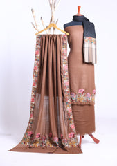 Winter - Riwaj - Pashmina Jamawar Suit - Patch Work - D#21 - Chocolate