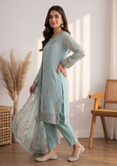 Formals - Fancy Crinkle Chiffon Mukesh Work - 3 Pcs Suit - D#02 - L Ferozi