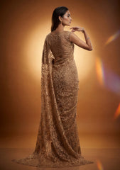 Fancy Chantilly Lace Saree - Light Golden