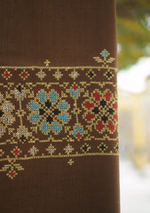 Wool Needle Work Shawl D - 42F - BROWN